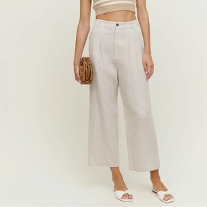 NWT Reformation Genevieve Linen Pant in Oatmeal Size 6